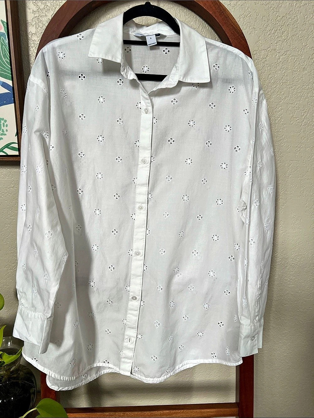 Old Navy The Boyfriend Shirt Eyelet Button Down White Small